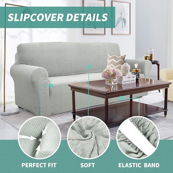 YEMYHOM Couch Cover Latest Jacquard Design High Stretch Sofa Covers for 2 Cushion Couch, Pet Dog Cat Proof Loveseat Slipcover Non Slip Magic Elastic Furniture Protector (Medium, Ivory)
