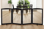 PUPETPO Freestanding Pet Gate for Dogs, Indoor Wooden Dog Gate for House, Foldable Dog Gate for Doorway, Stair, Step Over Pet Puppy Safety Fence Tall, 80 Inch Wide, 4 Panels 32", Black & Gold