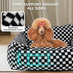 Dog Beds for Small Medium Dogs, Washable Soft Fleece Dog Bed with Removable Cover, Puppy Sofa Bed with Anti-Slip Bottom, Pet Sleeping Bed for Indoor Cats & Dogs Under 23 lbs (Grid Black)