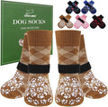 EXPAWLORER Dog Socks for Hot Pavement Summer to Prevent Licking Paws, Anti Slip Doggie Booties Grippy Shoes for Hardwood Floors, Boots & Paw Protectors for Small Medium Large Senior Dogs Khaki XS