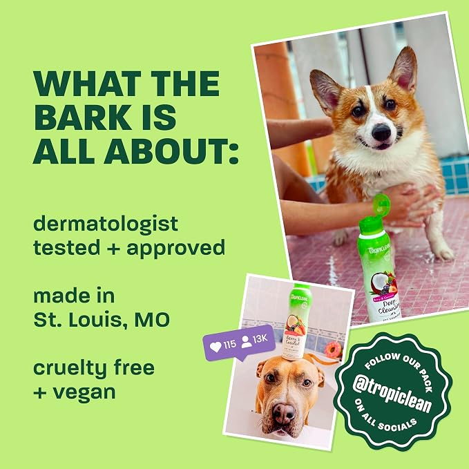 TropiClean Tearless Puppy Shampoo, 3X Long-Lasting BlackBerry Pear Scent, Hypoallergenic Dog Shampoo, Made in the USA, Cat & Kitten Friendly, 20 oz
