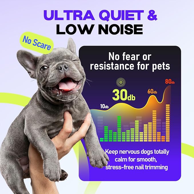 Whisper-Quiet Dog Nail Grinder 50%More Power for Sensitive Dogs,Cat | 6-Speed Pet Nail Trimmer with LED Display & 4 LED Lights, 3 Grinding Bits, No Over-Cutting,Stress-Free Grooming for All Pets