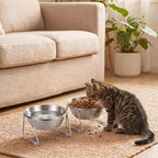 4 Pcs Elevated Cat Bowls 4.53'' Height Raised Stainless Steel Cat Food Bowls Anti-Slip 15° Tilted Stand Shallow Food and Water Dishes for Kitty and Small Puppy (Single Bowl)