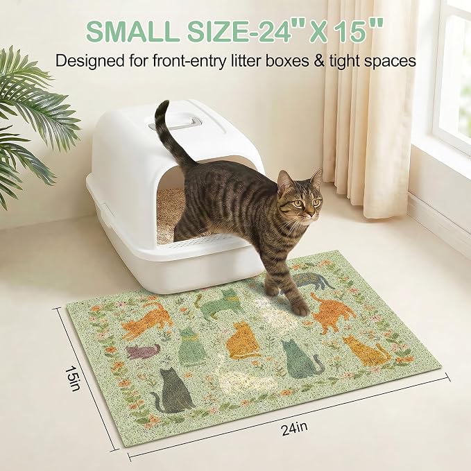 Glittme Cat Litter Mat with Non-Slip Bottom Litter Box Mat 24"X15" Litter Trapping Mat Easy to Clean Washable Cat Food Mat for Kitty,S