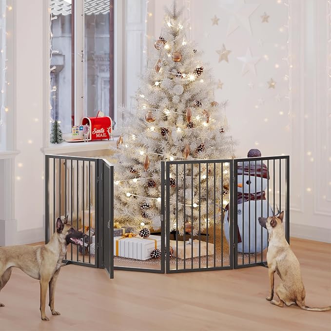 Vantas 80" x 32" Foldable Freestanding Extra Wide Dog Gate with Door,Black | Freestanding Dog Gate for Stairs and Doorways, Renter Friendly No Drill, Extra Wide, Easy Storage, With Support Feet