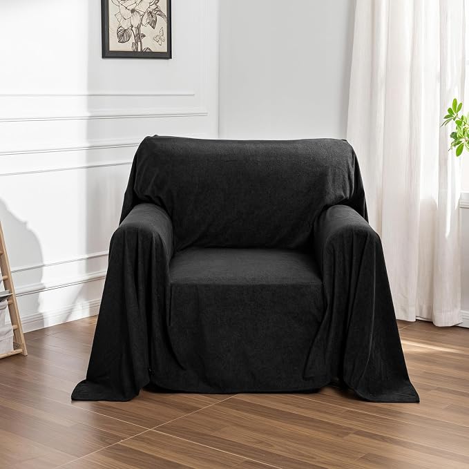 Chair Cover Cat Scratch Proof Recliner Chair Covers, Oversized Armchair Sofa Covers Washable Sofa Slipcover for Single Couch, Soft Small Couch Slipcover for Pets Dogs, 71" x 91", Black