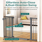 Cumbor 30-46" Baby Gate for Stairs, Auto-Close Dog Gate Indoor, Mom's Choice Awards Winner-Easy Install Pressure Mounted Pet Gates for Doorways, Dual Lock Safety Proofing for Babies & Pets, Cool Gray