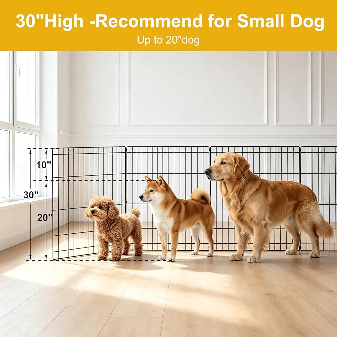 Dog Playpen with Top Cover and Bottom Pad,Foldable Playpen,8 Panels 30" H | Metal Puppy Play Pen,with Door for Indoor Outdoor,Pet Exercise Fence for Small Medium Animals
