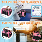 Petskd Top-Expandable Small Pet Carrier 17"x11"x9.5" Airline Approved | for Alaska Airlines, Lockable Safety Zippers and Anti-Scratch Mesh, Soft-Sided, Pets Under 10 Lbs, Pink