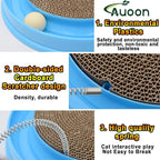 AUOON Cat Scratcher Toy with Ball Track for Indoor Cats and Kittens, Blue | 3 in 1 Interactive Cat Toy, Cat Scratch Pad with Cat Ball Toy and Cat Mouse Toy, for Chasing Exercise, Protect Furniture