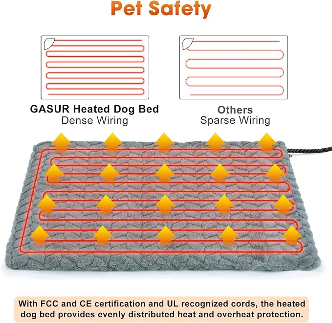 GASUR Heated Dog Bed, 28''x20'' Waterproof Cat Heating Pad with Timer Temperature Adjustable, Indoor Heated Electric Pet Bed for Cats Dogs, Auto Power-Off, Anti-bite Pet Heated Pad, Medium