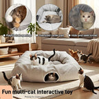 XxingSheep 4 Cave Premium Hemp Fabric XL Cat Tunnel Bed for Indoor Cats Cat Toys Cave Donut with Soft Mat