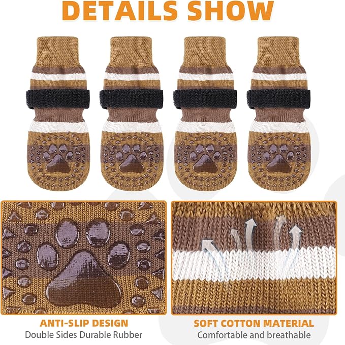 KOOLTAIL Anti Slip Dog Socks to Prevent Licking Paws and Slipping, Extra-Thick Grip Pet Boots & Paw Protectors, Winter Warm Puppy Shoes Booties for Hardwood Floors Small Medium Large Senior Dogs, S
