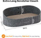 FUKUMARU Cat Scratcher, 24 Inch Sofa Shape Cat Scratching Bed Couch Indoor | Oval Felt Cat Scratcher Bed with Reversible Detachable Cat Scratching Boards, Round Cats Scratch Pads Refill, Dark Grey