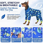 Dog Pajamas for Small to Medium Dogs, Soft Stretchy Lightweight Dog Onesie, Blue Jellyfish Print, Breathable Full Body Dog PJs for Recovery, Sleeping & Calming (Large, 20–30 lbs)