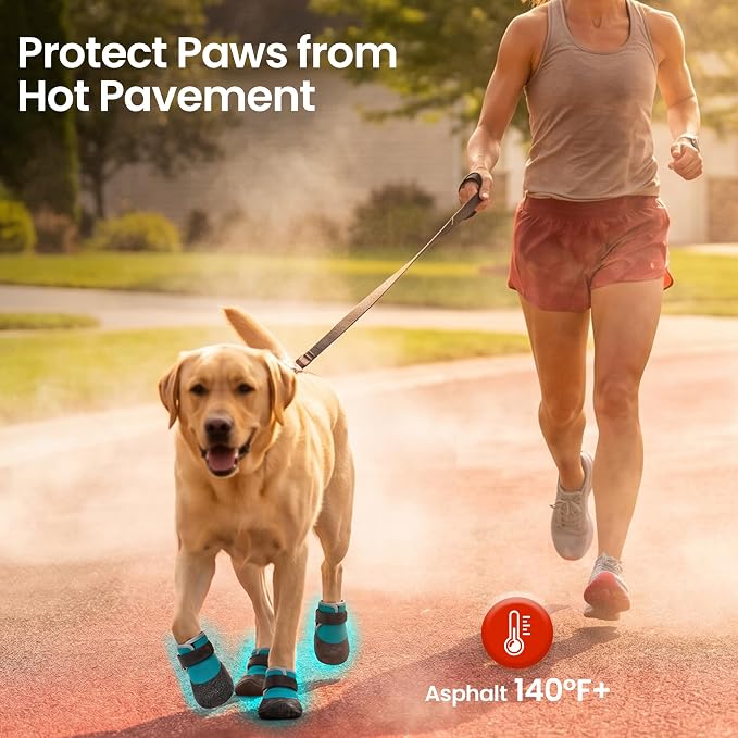 Dog Shoes for Hot Pavement - Breathable Mesh Dog Booties with Flexible Rubber Sole, Non-Slip Paw Protectors for Summer Heat & Slick Rain, for Goldens, Labradors, 4Pcs Blue-Black