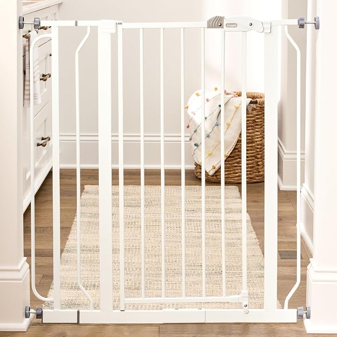 Regalo Safety 36" Extra Tall Baby Gate, Bottom of Stairs & Doorways | Fits Openings 29"-36.5" Wide, Pressure Mounted with Door, For Babies, Toddlers & Pets, White