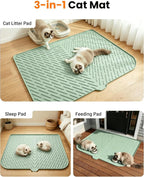 Cat Litter Mat, 47" x 37" Extra Large Cat Litter Box Mat, Silicone Waterproof Litter Trapping Mat for Scatter Control Soft on Kitty Paws Non-Slip Easy to Clean (Green) | Waterproof Litter Trapping Mat for Scatter Control, Soft on Cat Paws Non-Slip Easy...
