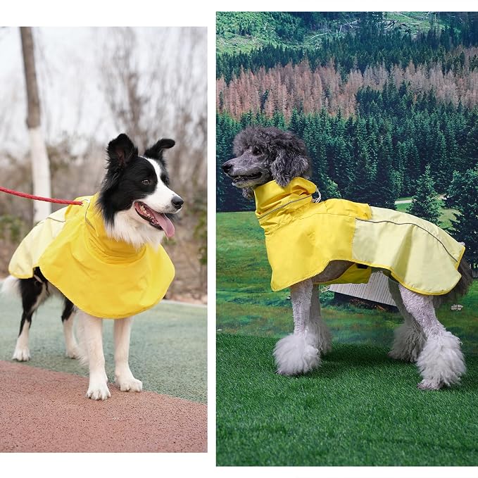 MAMORE Dog Raincoat with High Collar - Waterproof Adjustable Dog Rain Jacket, Lightweight Reflective Pet Rain Coat for Small Medium Large Dogs for Outdoor Walking Hiking(Yellow, X-Large)