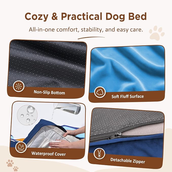 Comfort Expression Orthopedic Dog Beds for Large Sized Dog with Bolster | Waterproof Dog Couch Bed with Washable Cover & Non-Slip Bottom, Supportive Egg Crate Foam Large Pet Bed, 36x27 Inch