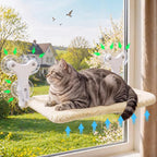 Aysoner Suction Cat Window Perch: 6 Suction Cups Sturdy Hold Up to 45lbs | 1-Second Stick on Glass & No-Drill - Heavy Duty Indoor Hammock Seat for Chunky Cats Safety to Sunbathe & View