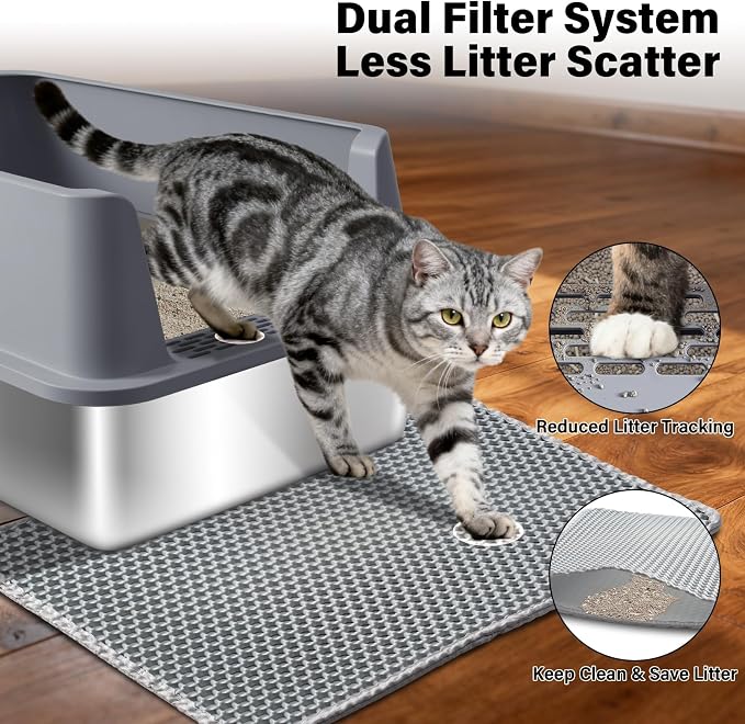 Stainless Steel Litter Box with Lid,XL Extra Large Cat Litter Box | Large Litter Boxes for Big Cats,Metal Kitty Litter Boxes with Anti-Leakage, High Sides,Easy to Clean,Scoop & Mat Included