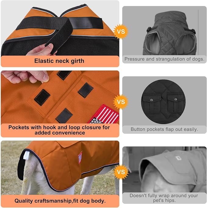 BEAUTYZOO Dog Winter Coat for Large Dogs Waterproof, Warm Reflective Great Dane Oxford Canvas Jacket, Fleece Dog Cold Weather Coats Windproof for Female Male Dogs, Orange L