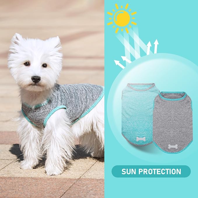 KYEESE 2 Pack Dog Shirts Sun Protection Quick Dry Soft Stretchy Pet T-Shirts with Reflective Label Tank Top Sleeveless Cat Vest Dog Clothes for Small Dogs, Small, Grey+Blue