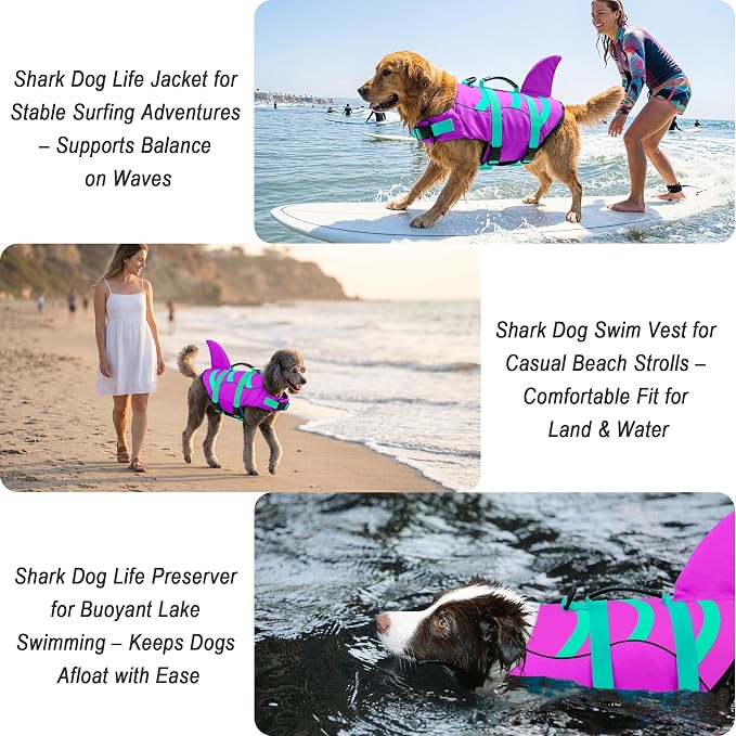 Fragralley Shark Dog Life Jacket, Easy to Put on Dog Life Vest for Swimming and Boating, Vibrant & Adjustable Dog Life Preservers for Small Medium Large Dogs, Suit to Swim, Fish, Beach, Surfing