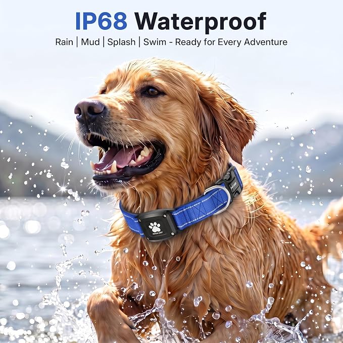 GPS Dog Collar Tracker 2-in-1,Reflective Waterproof Pet Collar,iOS-Only,No Monthly Fees,Unlimited Range,Dog Tracking Collar Pet Tracker,for Small Medium Large Dogs(L (16.5"-23.5"), Blue)