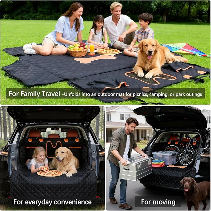 SUV Cargo Liner for Dogs,Waterproof Dog Trunk Cover with Bumper Flap | Material: Waterproof PU Leather | Protection: 12.60" Side Flaps & 17.72" Bumper Flap | Fit: Most SUVs | Non-Slip Design