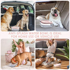 3L No Spill Dog Water Bowl with Slow Drinking Disk(Pink) | Clear Acrylic, Easy Water Check, Non-slip Pads, Slobber Stopper Splash Proof Water Bowl for Sloppy Messy Drinkers Reduce Mess