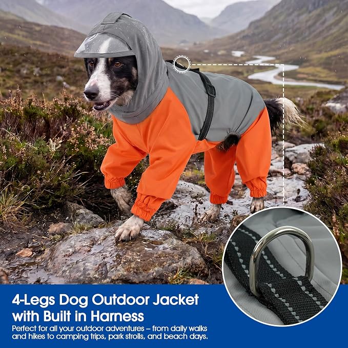 Nanaki Waterproof Dog Raincoat-Reflective Adjustable Rain Jacket Full Body | For Rainy Days,Hiking Camping,Reflective Safety Strips,Full-Body Protection,Easy On/Off,Detachable&adjustable Hood,Breathable