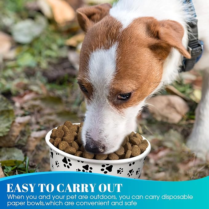 Potchen Disposable Dog Bowls Small Pet Feeding Dishes,16 oz | Printed Pattern Dishes, for Small Pet, Paper Food Travel Bowls, for Feeding Dogs and Cats