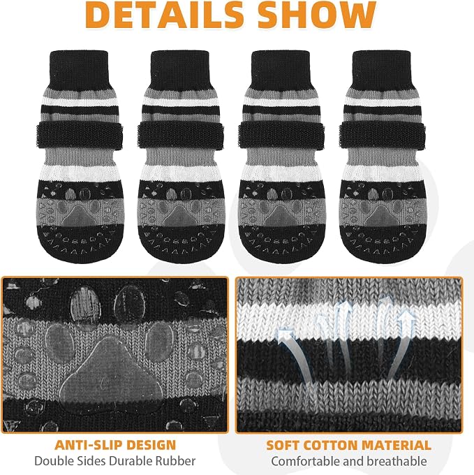 KOOLTAIL Anti Slip Dog Socks to Prevent Licking Paws and Slipping, Extra-Thick Grip Pet Boots & Paw Protectors, Winter Warm Puppy Shoes Booties for Hardwood Floors Small Medium Large Senior Dogs, S