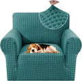 MAXIJIN Stretch Sofa Chair Slipcovers with Arms (31"-46 Washable Chair Cover Armchair with Non-Slip Foam & Elastic Bottom, Dog Cat Pet Friendly Furniture Protector (Small, Peacock Blue)