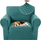 MAXIJIN Stretch Sofa Chair Slipcovers with Arms (31"-46 Washable Chair Cover Armchair with Non-Slip Foam & Elastic Bottom, Dog Cat Pet Friendly Furniture Protector (Small, Peacock Blue)