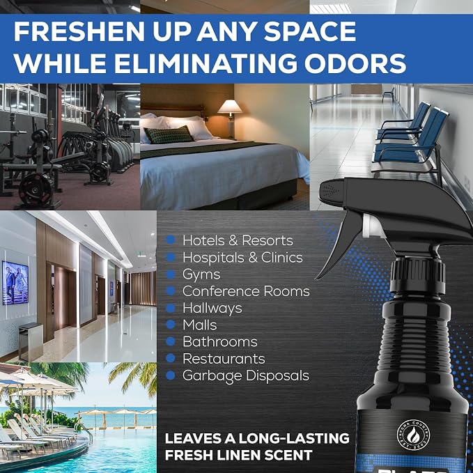 Blaze Away Linen Breeze Odor Eliminator Spray (16 Fl Oz, 6 Pk) | Commercial Air Freshener • Professional-Strength • Long-Lasting • for Smoke, Pet, Bathroom, Vehicle, Hotel & Commercial Space