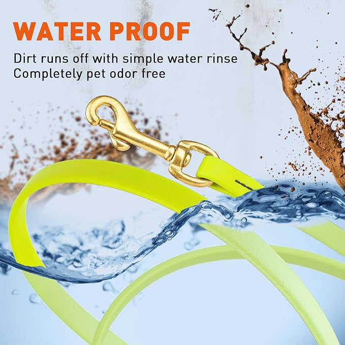 Viper Biothane K9 Working Dog Leash Waterproof Lead for Tracking Training Schutzhund Odor-Proof Long Line with Solid Brass Snap for Puppy Medium and Large Dogs, 10ft Safety Yellow
