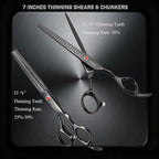 Fcysy 8-Piece Dog Grooming Scissors Set, 7 Inch Rounded Tip Pet Shears Kit | Straight, curved, thinning and chunker tools for trimming, contouring, blending and texturizing dog coats