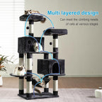 Hey-brother Cat Tree Tower with Sisal Scratching Posts, Big Condo, MPJ020G | 53.7 Inches Multi-Level Cat House with 2 Bigger Plush Condos, 2 Platforms, Hammock, Toy Balls for Indoor Cats, Smoky Gray