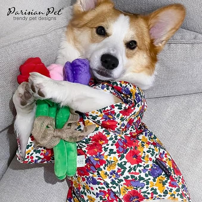 Parisian Pet Floral Dog Dress - 100% Cotton Summer Clothes for Large Dogs Girl - Ruched Waist Pet Dress - Stylish Printed Beach Dog Outfit - Lightweight Puppy Clothes - Sleeveless Dresses for Dogs