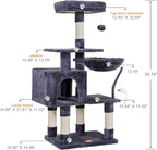 Heybly Cat Tree with Toy, 43.3 inch Cat Tower for Indoor Cats HCT004G | Cat Condo with Durable Sisal Scratching Posts, Cat House with Padded Plush Perch, Cozy Hammock, Smoky Gray