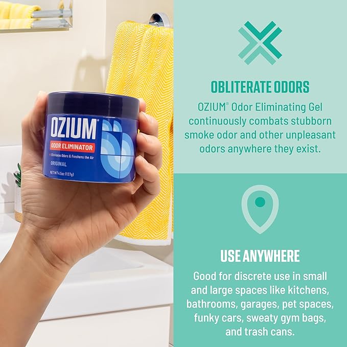 Ozium 4.5 Oz. Odor Eliminating Gel, Air Freshener Alternative | For Smoke, Pets, Musty Odors, Long Lasting Odor Remover for Cars, Homes, Outdoor Essence, 4 Pack