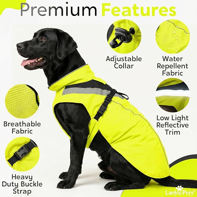 Waterproof Dog Rain Coat, Reflective Safety Strips & Leash Hole – Lightweight Adjustable Jacket for Medium Breeds - M, Yellow