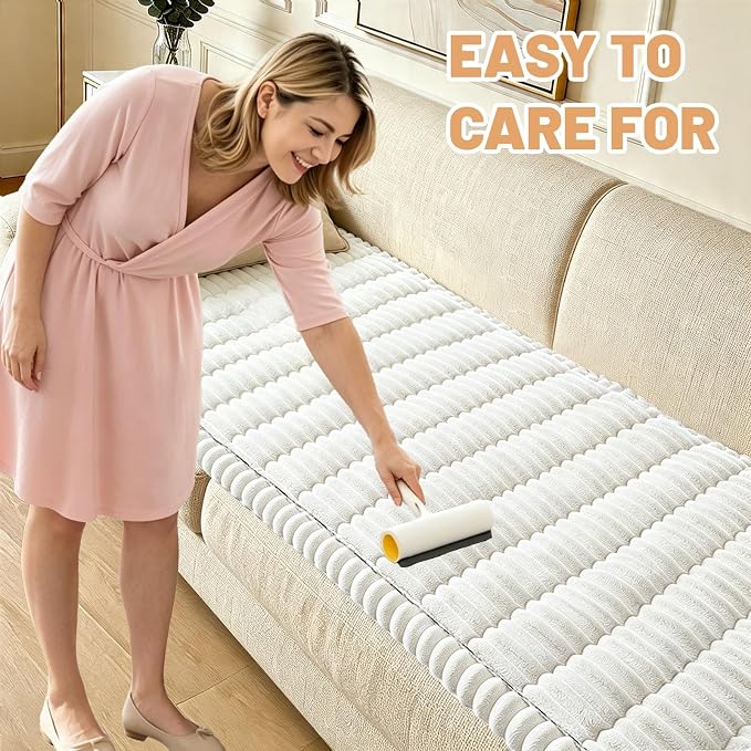 Couch Cover for Dogs Washable,Non Slip Fuzzy Durable Pet Friendly Cozy | Soft Slipcovers for 3 Cushion Sofa Cover,Plush Thick Protector Fits Mat Bed Leather & Fabric Couches (White 27.6"x59")