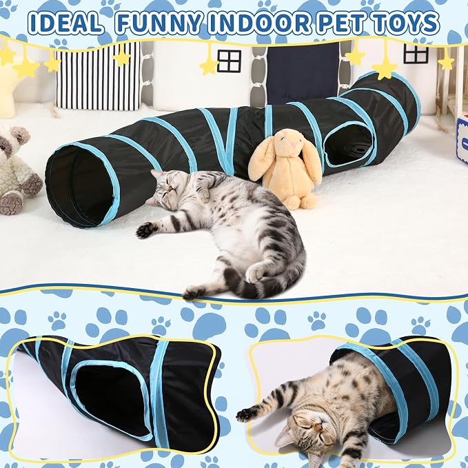 Pet Cat Tunnel, S-Shaped Tunnels for Indoor Cats, Collapsible Pet Tunnel for Kitten, Puppy, Rabbit, 25cm-Wide Tunnels, Durable & Breathable, with Peek Hole Toy Ball