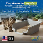 KittyGoHere Senior Cat Litter Box Jumbo with Scoop - 2 Pack Misty Gray | Open Top Low Entrance Kitty Litter Box With Long-handle Jumbo Scoop, Lightweight Low Entry Litters Box, Durable, Made in USA