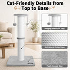 34"Tall Cat Scratching Post for Large Cats, Stable Base, Light Gray | Heavy-Duty Cat Scratcher, Extra-Tall Thick Post, Soft Natural Cotton Rope, Hanging Interactive Cat Toys, Indoor Cat Furniture