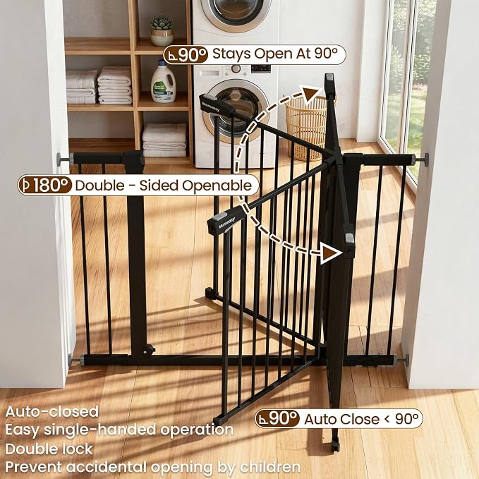 Mumeasy 29.7-43" Adjustable Baby Gate, Auto Close Dog Gate for Doorways | No drill installation, one hand operation, adjustable width, secure locking system, for dogs pets babies toddlers
